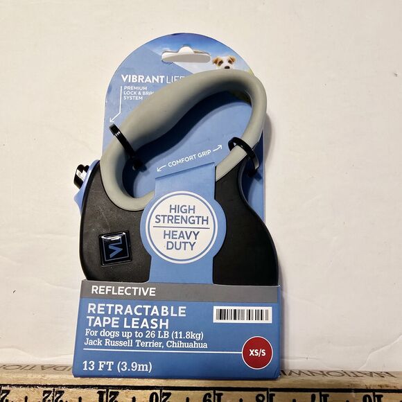 Vibrant Life Retractable Tape Dog Leash 13' Feet XS/S Black/Grey NEW in Package - Picture 1 of 5